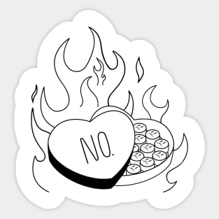 No love, love is pain, broken heart , hate love, heart in fire Sticker